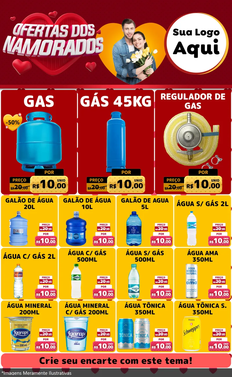 Modelo de Encarte para Encarte Grande com o tema Ofertas Dos Namorados para Água e gás