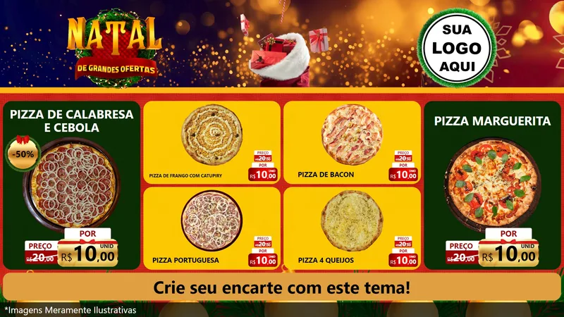 Modelo de TV para TV Horizontal com o tema Natal de Grandes Ofertas para Pizzaria