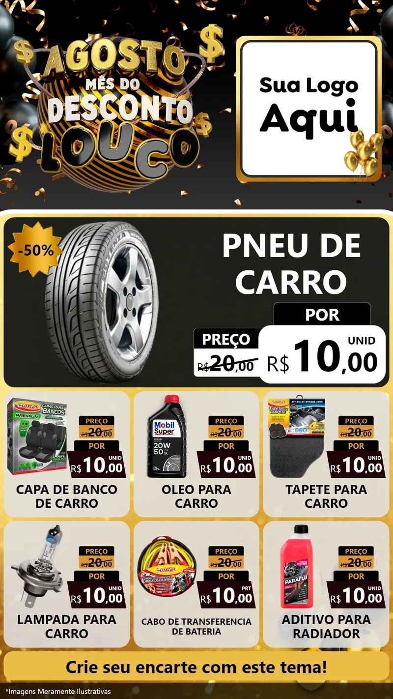 Modelo de Rede Social para Stories com o tema Agosto Mês do Desconto Louco para Auto peças