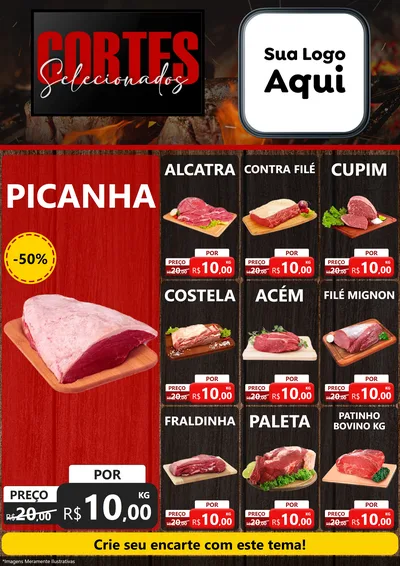 Modelo de Encarte para Encarte A4 Vertical com o tema Cortes Selecionados para Açougue