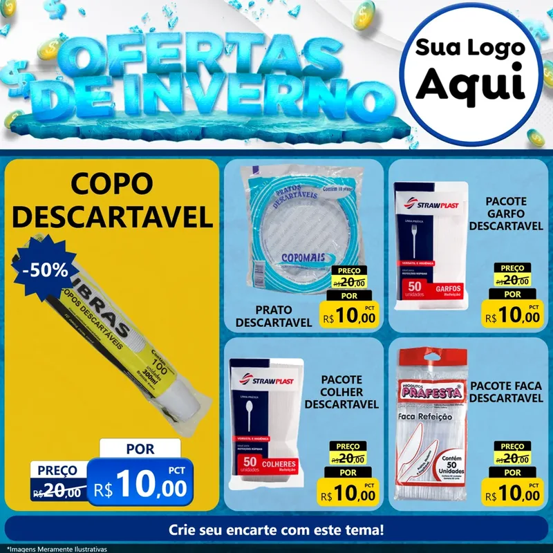 Modelo de Rede Social para Feed Facebook com o tema Ofertas de Inverno para Embalagens