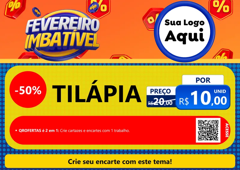 Modelo de Cartaz para Cartaz A4 Horizontal com o tema Fevereiro Imbatível para Peixaria