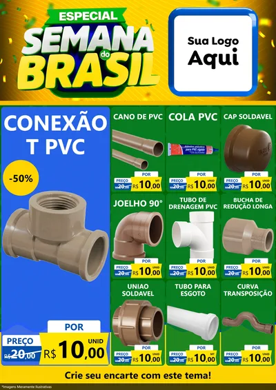 Modelo de Encarte para Encarte A4 Vertical com o tema Especial Semana do Brasil para Tubos e conexões