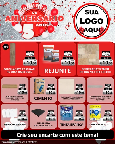 Modelo de Rede Social para Feed Instagram com o tema Promoção de Aniversário - 5 Anos para Pisos e revestimentos