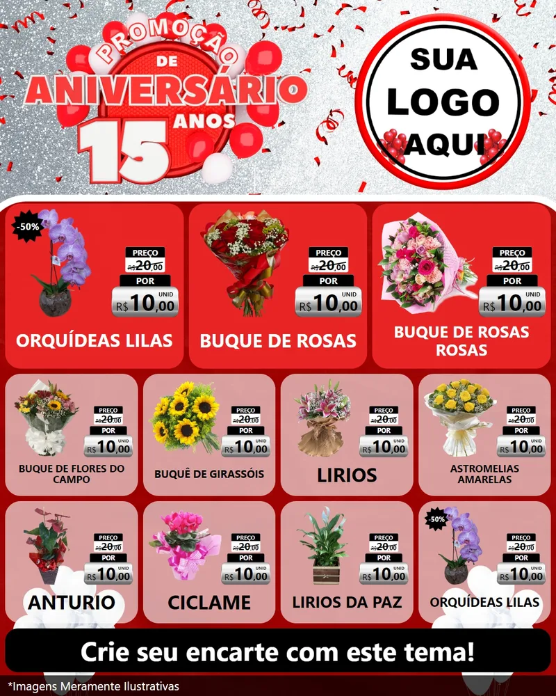 Modelo de Rede Social para Feed Instagram com o tema Promoção de Aniversário - 15 Anos para Floricultura e jardim
