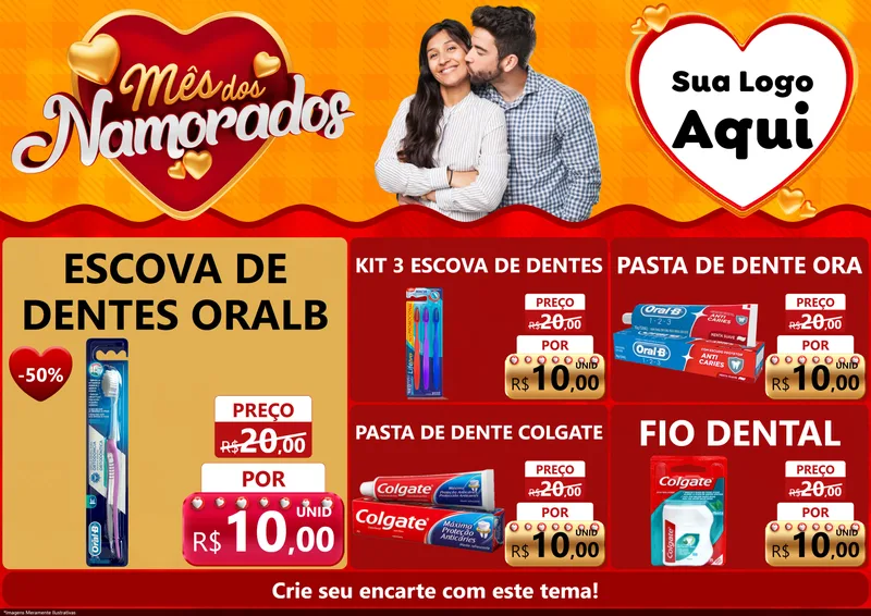Modelo de Encarte para Encarte A4 Horizontal com o tema Mês dos Namorados para Higiene Pessoal