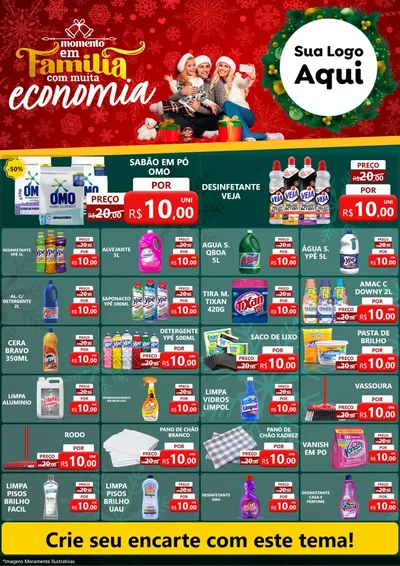 Modelo de Encarte para Encarte A4 Vertical com o tema Momento em Família (Natal) para Produtos de Limpeza