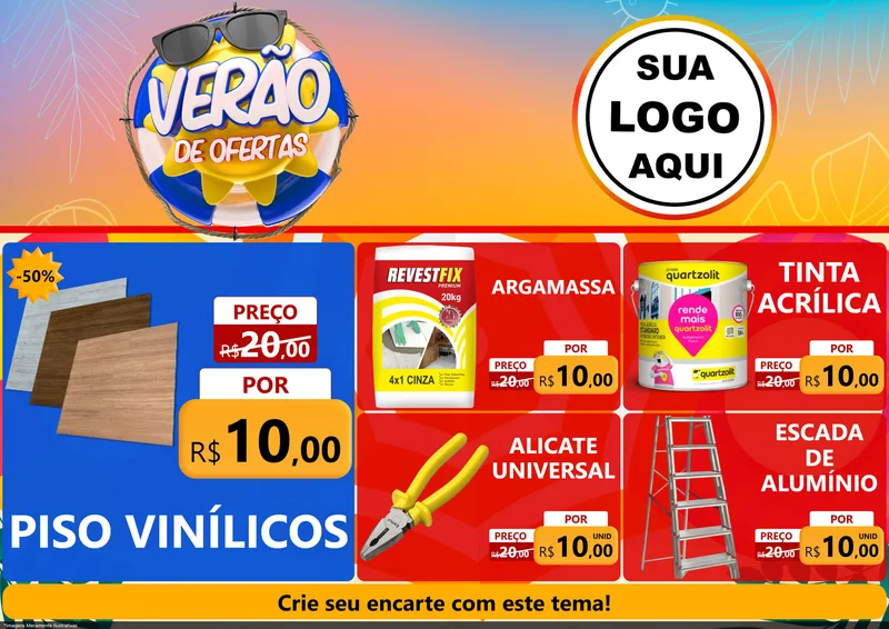 Modelo de Encarte para Encarte A4 Horizontal com o tema Verão de Ofertas para Material para Construção