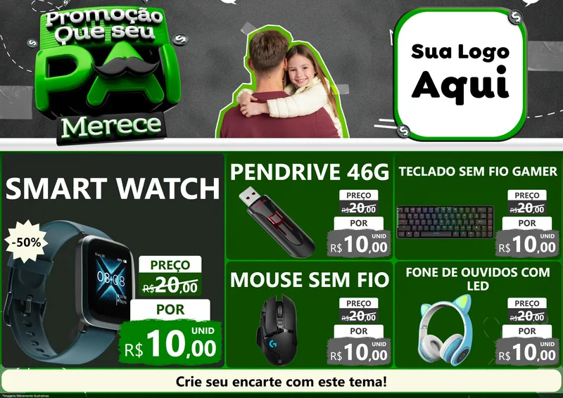 Modelo de Encarte para Encarte A4 Horizontal com o tema Promoção Que seu Pai Merece para Informática