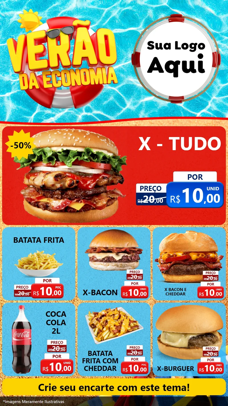 Modelo de Rede Social para Stories com o tema Verão da Economia para Hamburgueria