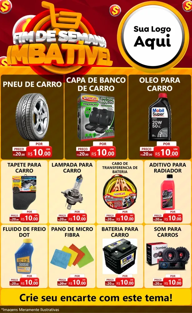 Modelo de Encarte para Encarte Grande com o tema Fim de Semana Imbatível para Auto peças