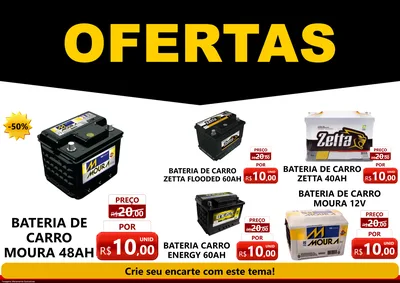 Modelo de Encarte para Encarte A4 Horizontal com o tema Ofertas Preto e Vermelho Cartaz para Baterias Elétricas