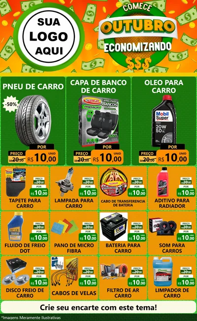 Modelo de Encarte para Encarte Grande com o tema Comece Outubro Economizando para Auto peças