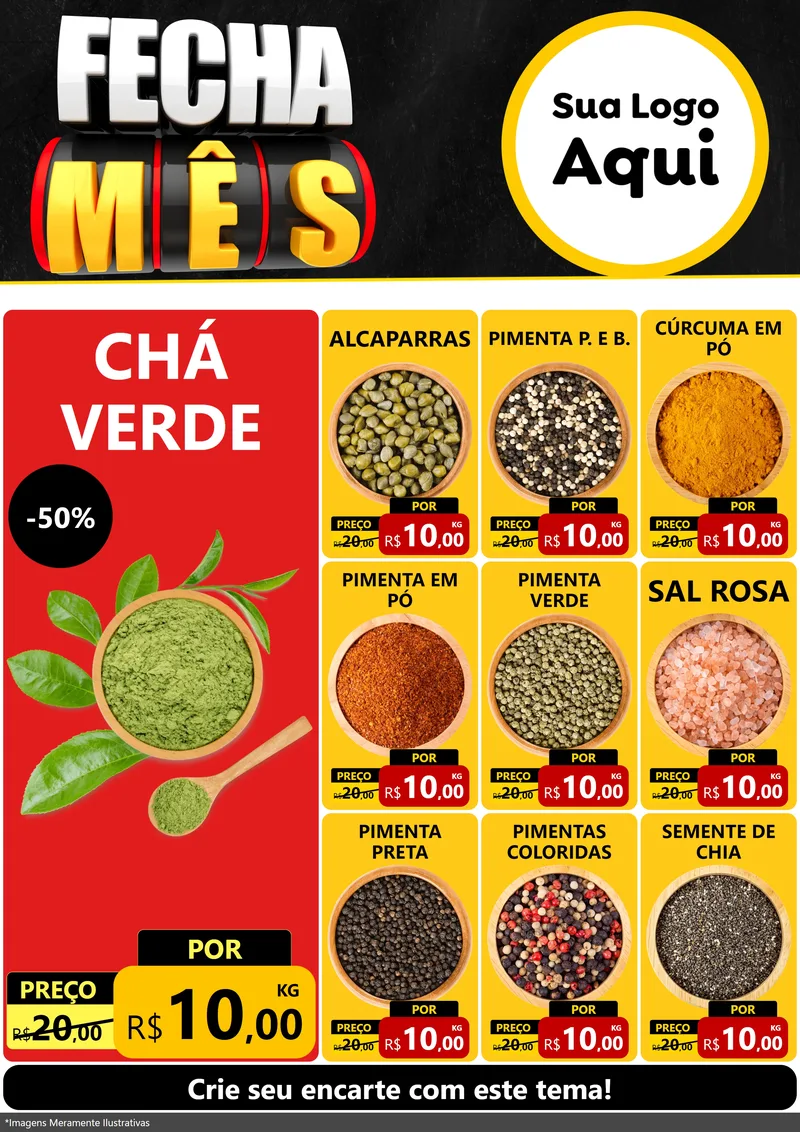 Modelo de Encarte para Encarte A4 Vertical com o tema Fecha Mês para Produtos Naturais