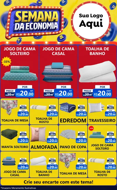 Modelo de Encarte para Encarte Grande com o tema Semana da Economia para Cama, Mesa e Banho