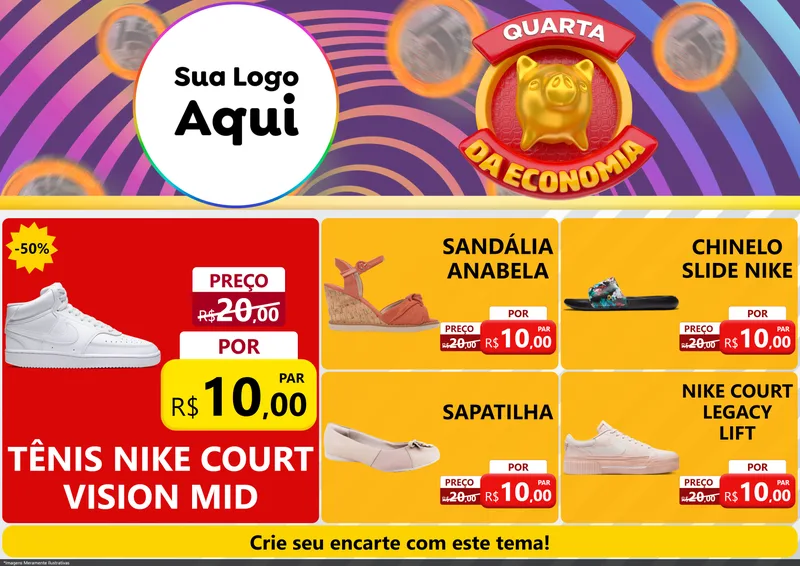 Modelo de Encarte para Encarte A4 Horizontal com o tema Quarta da Economia para Calçados