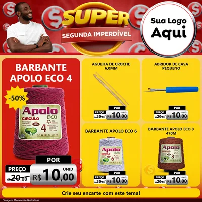 Modelo de Rede Social para Feed Facebook com o tema Super Segunda Imperdível para Armarinho e Aviamentos