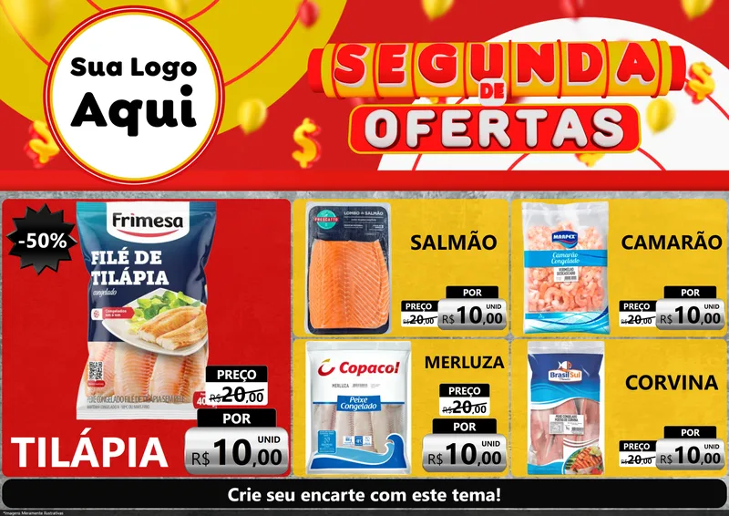 Modelo de Encarte para Encarte A4 Horizontal com o tema Segunda de Ofertas para Peixaria