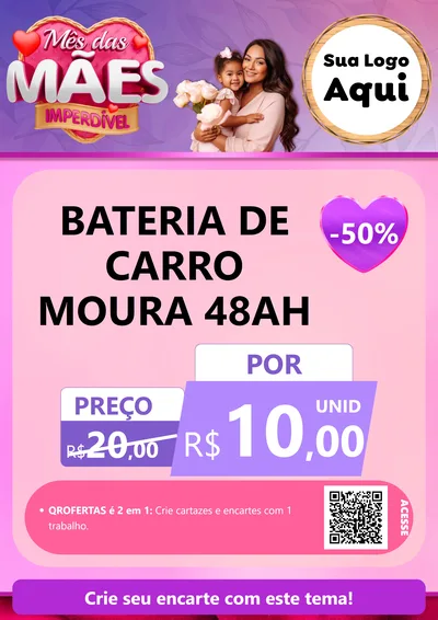 Modelo de Cartaz para Cartaz A4 Vertical com o tema Mês das Mães Imperdível para Baterias Elétricas