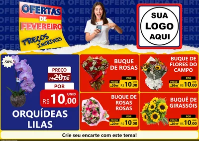 Modelo de Encarte para Encarte A4 Horizontal com o tema Ofertas de Fevereiro - Preços Incríveis para Floricultura e jardim
