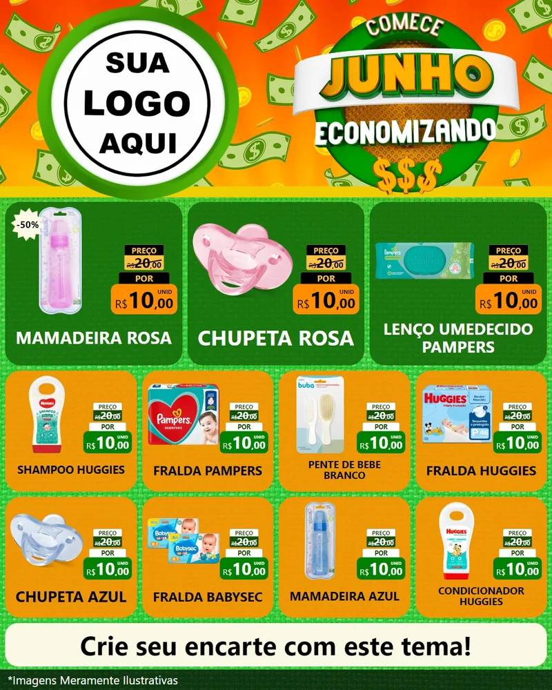 Modelo de Rede Social para Feed Instagram com o tema Comece Junho Economizando para Bebês