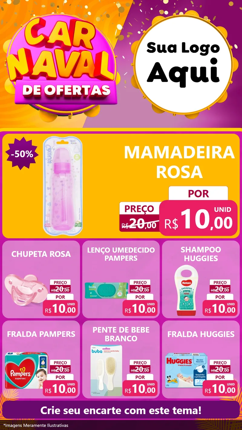 Modelo de Rede Social para Stories com o tema Carnaval de Ofertas para Bebês