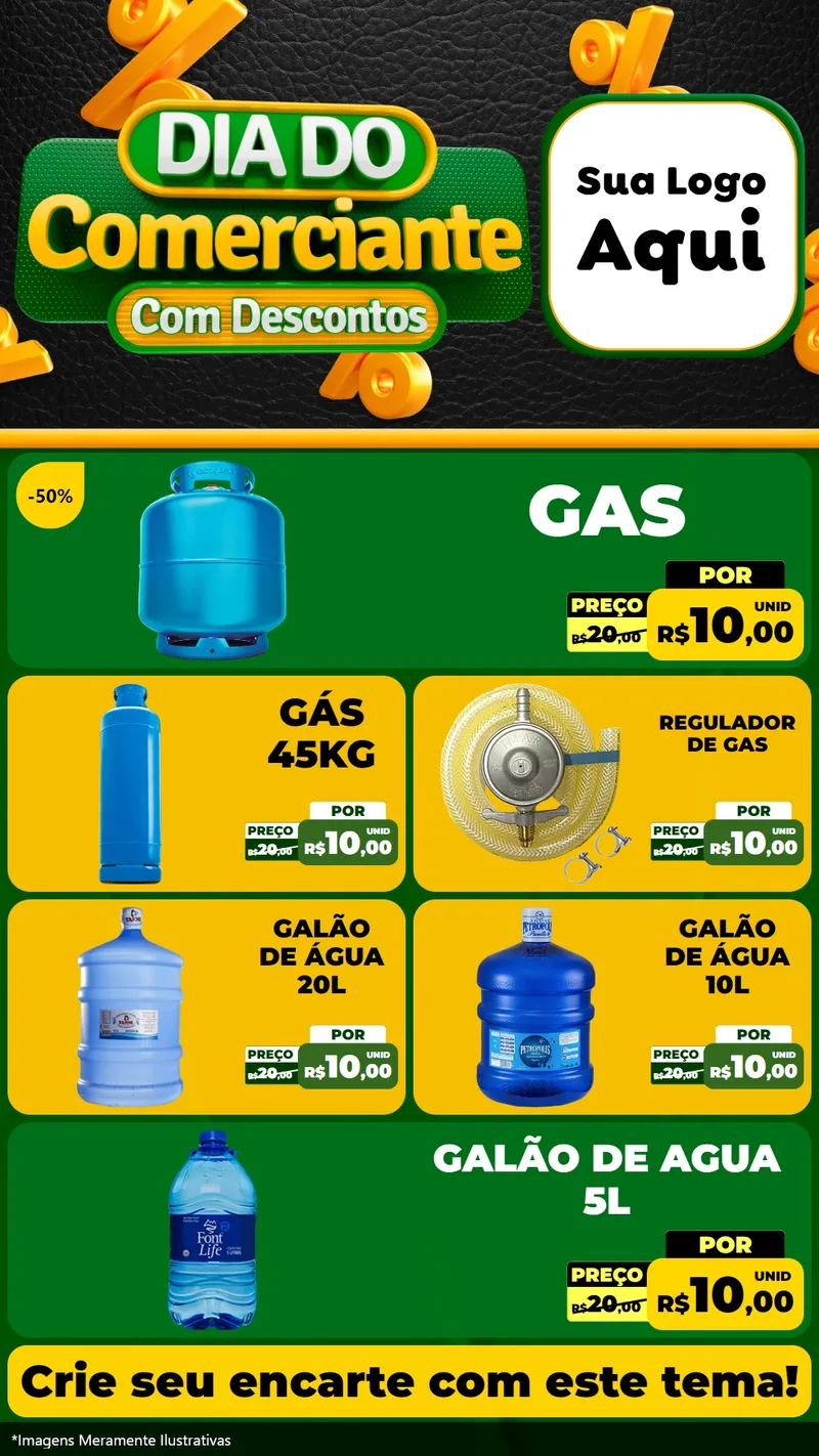 Modelo de TV para TV Vertical com o tema Dia do Comerciante com Descontos para Água e gás
