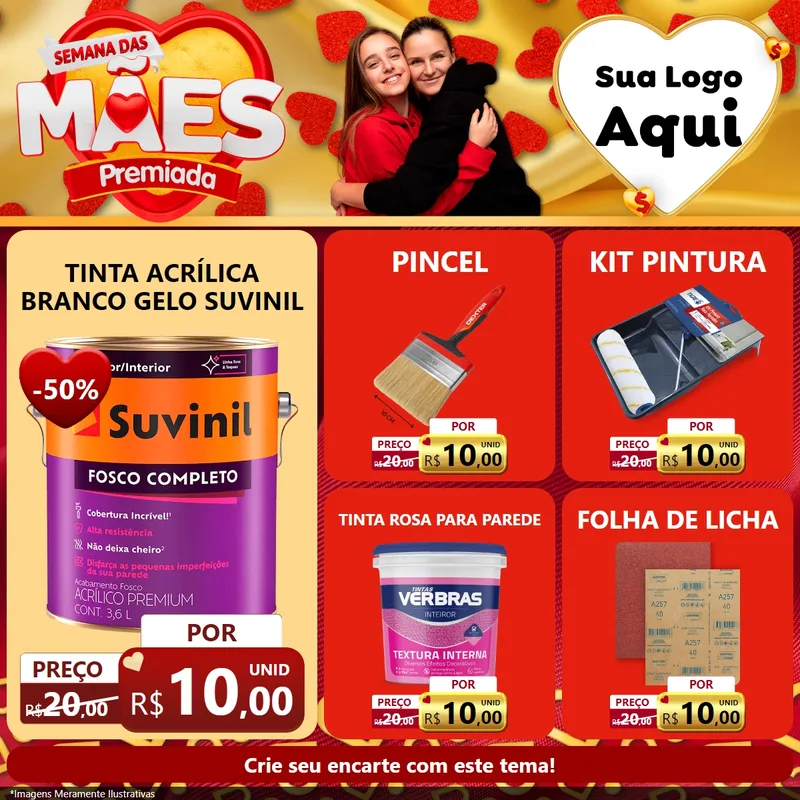 Modelo de Rede Social para Feed Facebook com o tema Semana das Mães Premiada para Tintas e Ferramentas