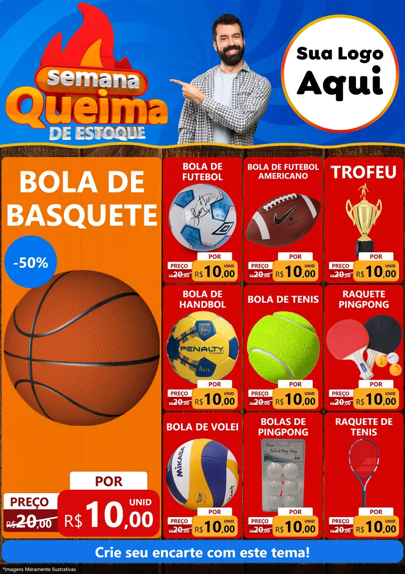 Modelo de Encarte para Encarte A4 Vertical com o tema Semana Queima de Estoque para Artigos Esportivos