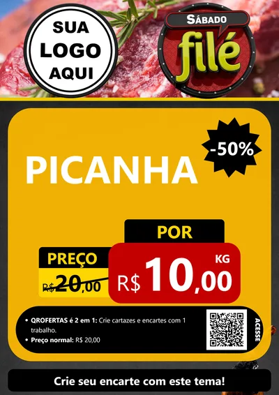 Modelo de Cartaz para Cartaz A4 Vertical com o tema Sábado Filé para Açougue