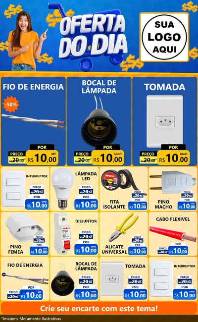 Modelo de Encarte para Encarte Grande com o tema Oferta do Dia para Materiais Elétricos