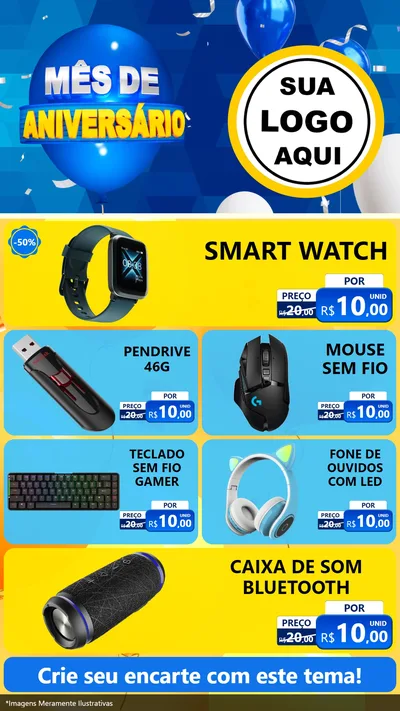 Modelo de TV para TV Vertical com o tema Mês de Aniversário para Informática