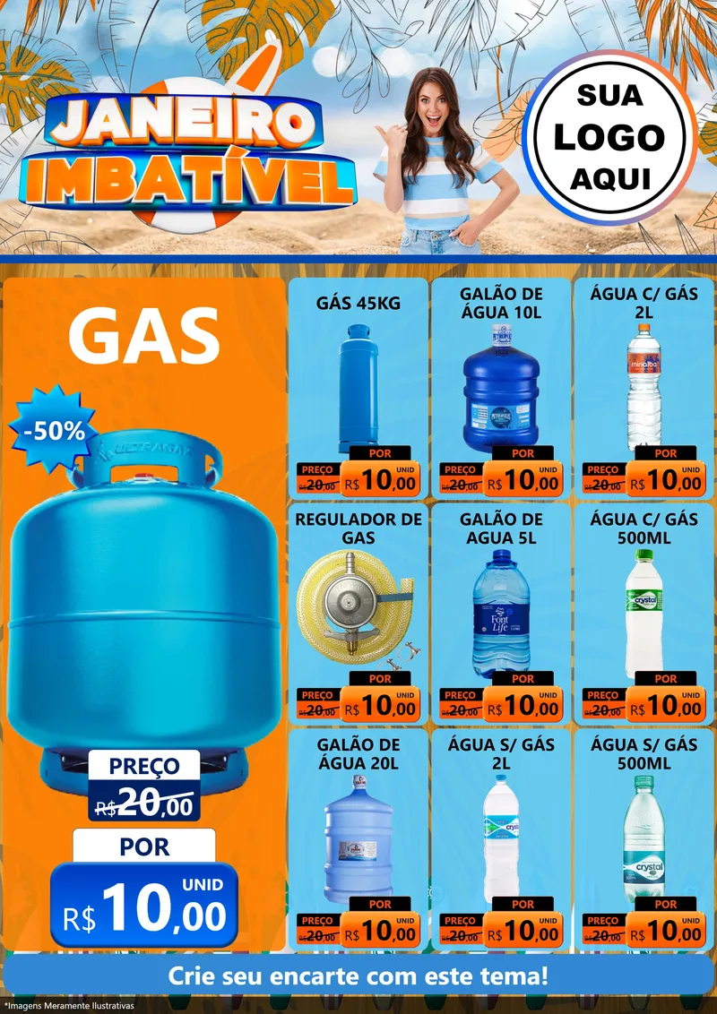 Modelo de Encarte para Encarte A4 Vertical com o tema Janeiro Imbatível para Água e gás
