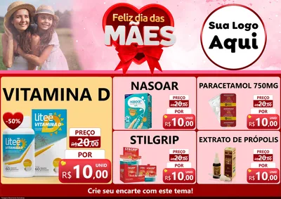 Modelo de Encarte para Encarte A4 Horizontal com o tema Feliz Dia Das Mães para Farmácia