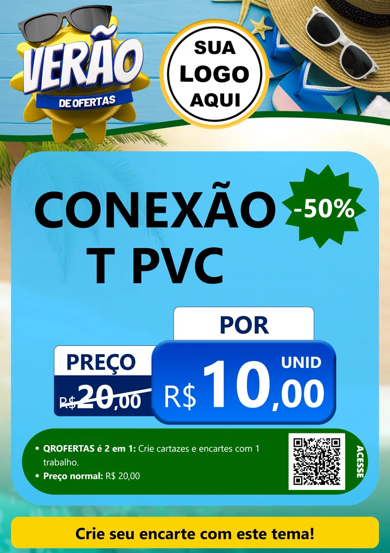 Modelo de Cartaz para Cartaz A4 Vertical com o tema Verão de Ofertas para Tubos e conexões