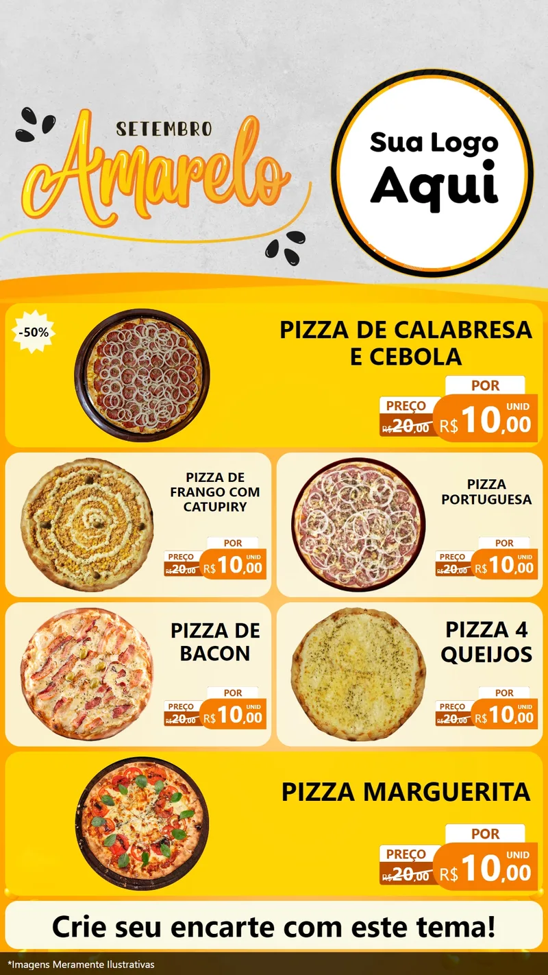 Modelo de TV para TV Vertical com o tema Setembro Amarelo para Pizzaria