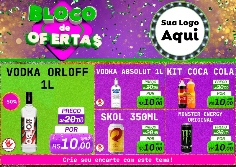 Modelo de Encarte para Encarte A4 Horizontal com o tema Bloco de Ofertas para Distribuidora de bebidas