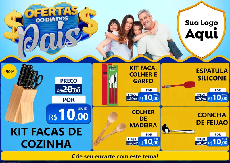 Modelo de Encarte para Encarte A4 Horizontal com o tema Ofertas do Dia dos Pais para Utilidades Domésticas