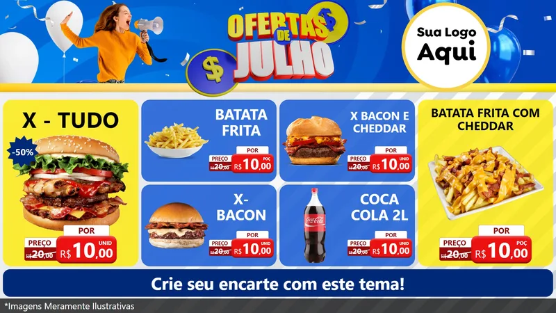 Modelo de TV para TV Horizontal com o tema Ofertas de Julho para Hamburgueria