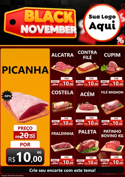 Modelo de Encarte para Encarte A4 Vertical com o tema Black November para Açougue