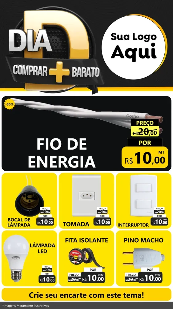 Modelo de Rede Social para Stories com o tema Dia D Mais Economia para Materiais Elétricos