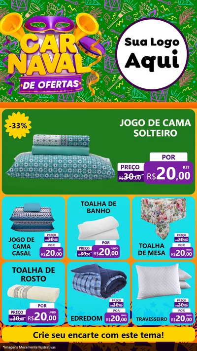 Modelo de Rede Social para Stories com o tema Carnaval de Ofertas para Cama, Mesa e Banho