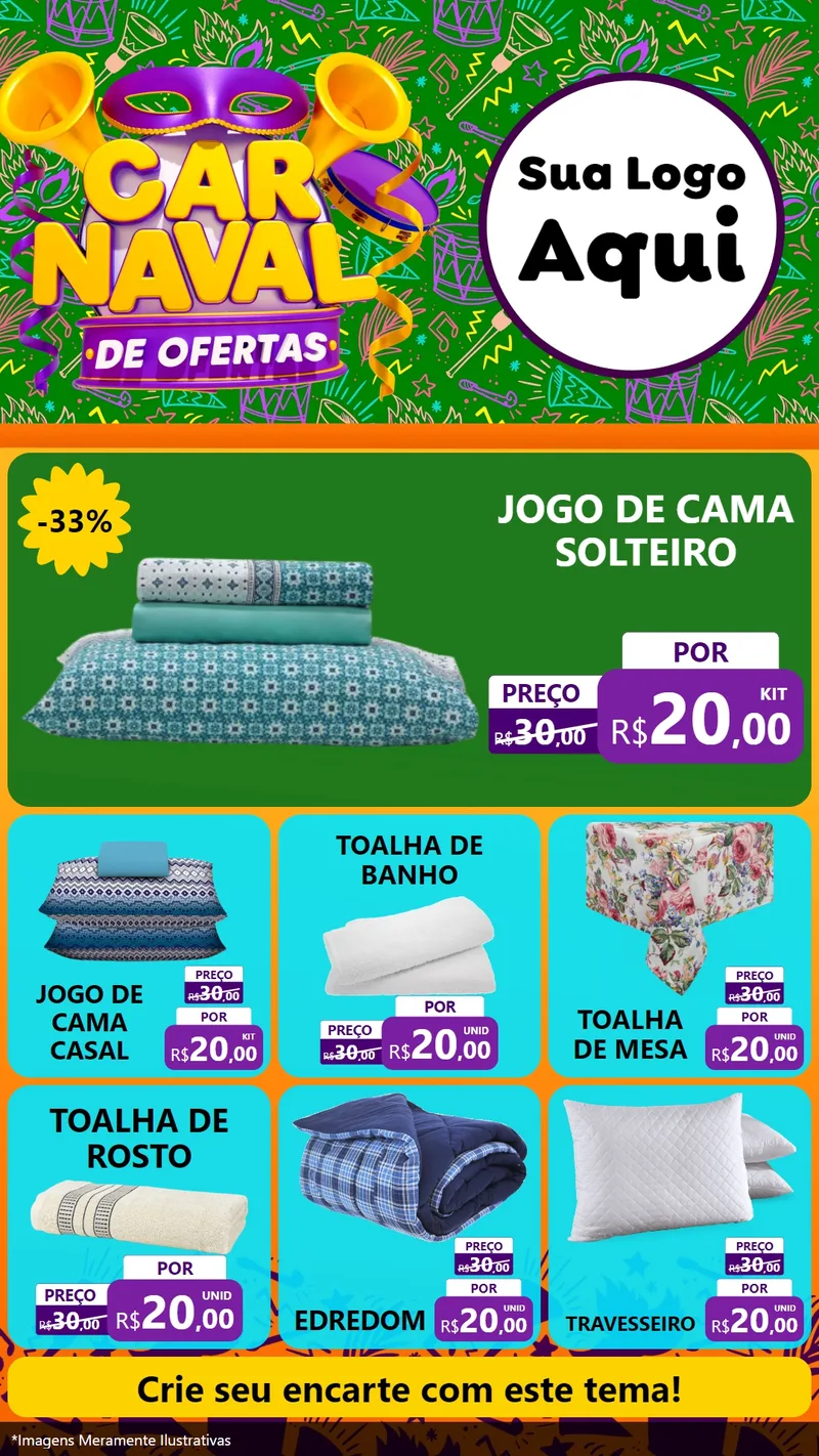 Modelo de Rede Social para Stories com o tema Carnaval de Ofertas para Cama, Mesa e Banho