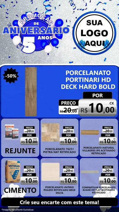 Modelo de Rede Social para Stories com o tema Promoção de Aniversário - 5 Anos para Pisos e revestimentos