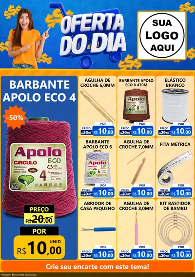 Modelo de Encarte para Encarte A4 Vertical com o tema Oferta do Dia para Armarinho e Aviamentos