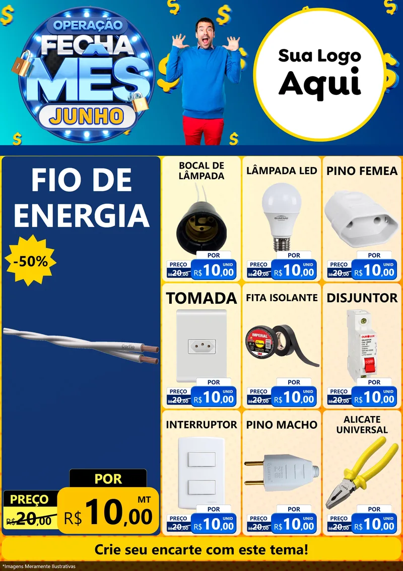 Modelo de Encarte para Encarte A4 Vertical com o tema Operação Fecha Mês, Junho para Materiais Elétricos