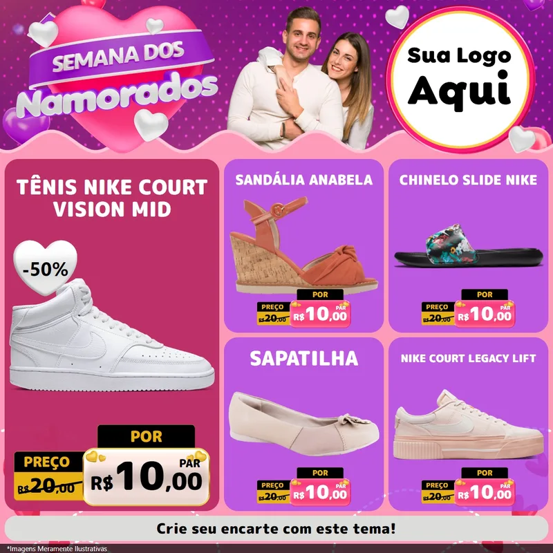 Modelo de Rede Social para Feed Facebook com o tema Semana dos Namorados para Calçados