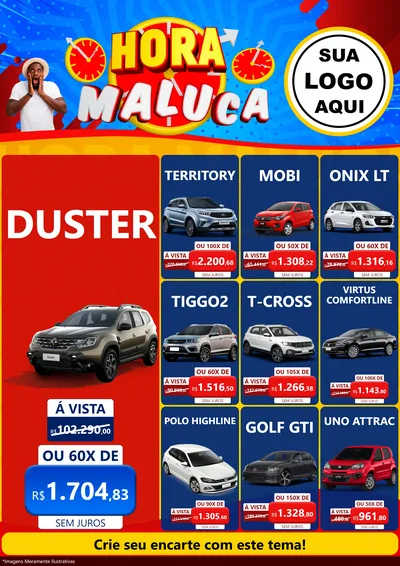 Modelo de Encarte para Encarte A4 Vertical com o tema Hora Maluca para Concessionaria de Carros