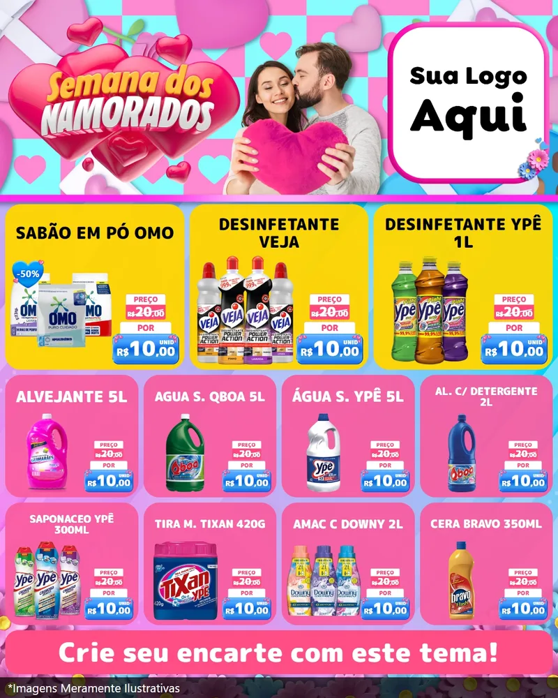 Modelo de Rede Social para Feed Instagram com o tema Semana dos Namorados para Produtos de Limpeza