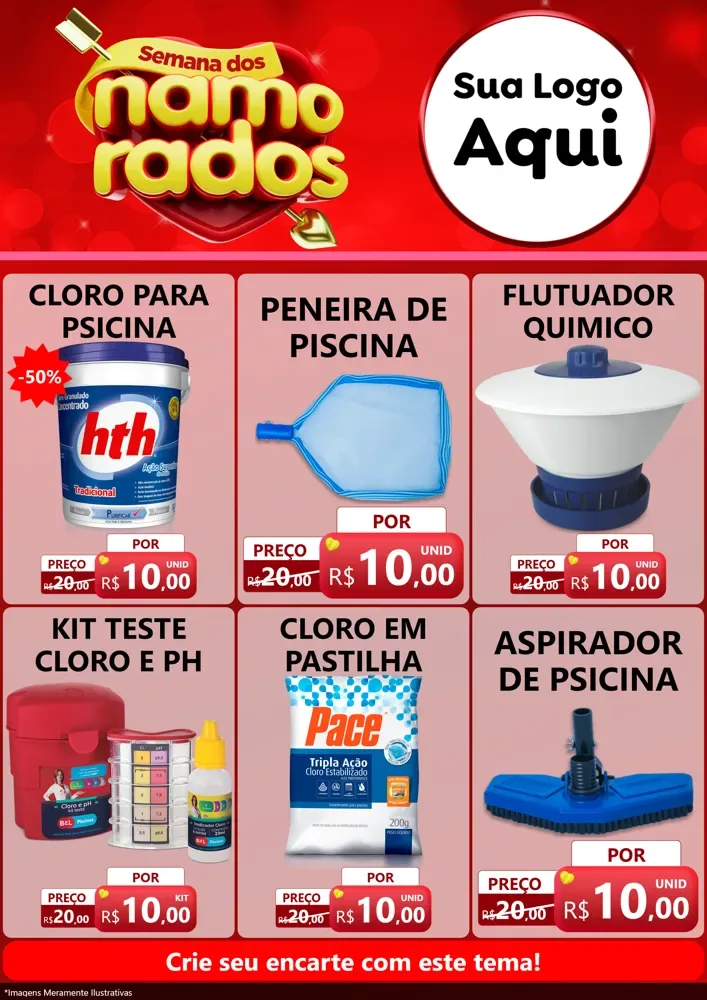 Modelo de Encarte para Encarte A4 Vertical com o tema Semana dos namorados para Produtos para Piscina